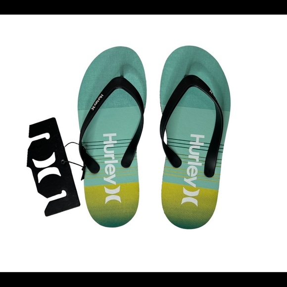 Hurley Mens size 9 Flip Flops Slides blue teal black Sandals Breakwater slides - Picture 13 of 13